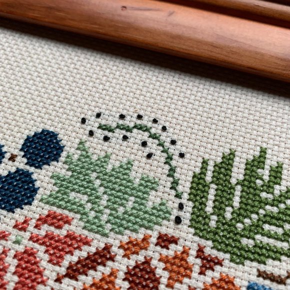 VTG Cross Stitch Fruit Basket Pineapple Grapes Completed Framed Embroidery Art - Picture 6 of 9